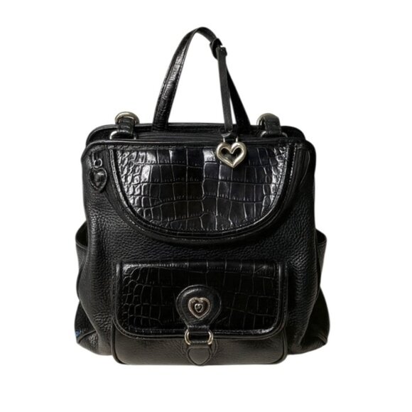 Brighton Donatella Leather Black Croc Embossed Backpack Purse Travel Work Bag - Picture 15 of 15